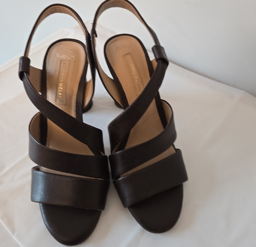 Antonio Melani Brown Leather Crisscross Sandals – Size 6, 2.5–3" Heel - Picture 6 of 9